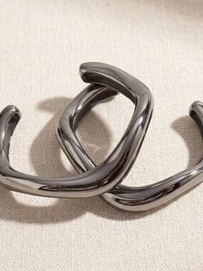 Geo Wave Silver Cuff Bracelet Set